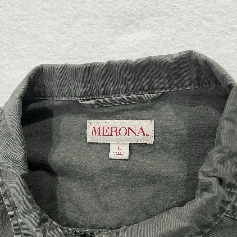 Merona Womens Size LG Military Jacket Dark Green Cotton Utility Jacket